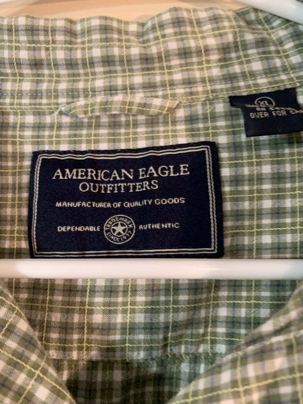 Y2K American Eagle  Green Plaid Short-Sleeve Shirt with Embroidered Back Design - Picture 3 of 6